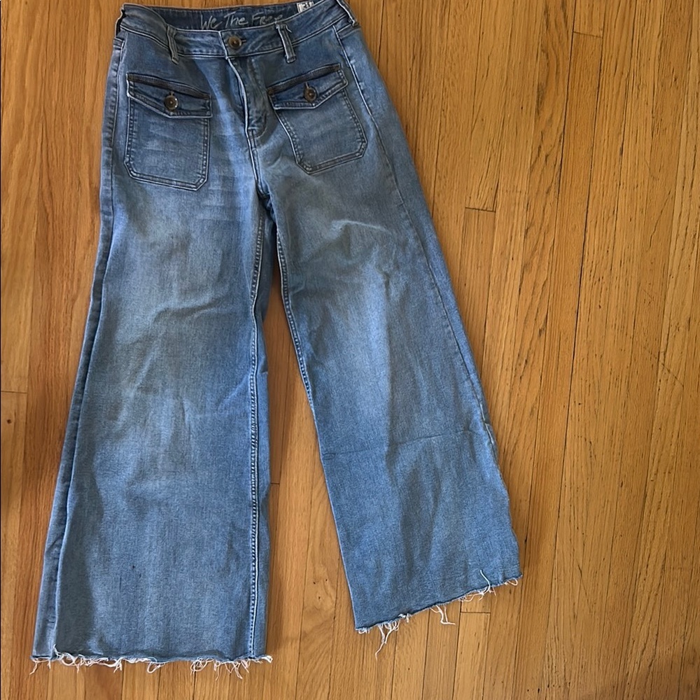 Free People Blue Flare Wide Leg Jeans